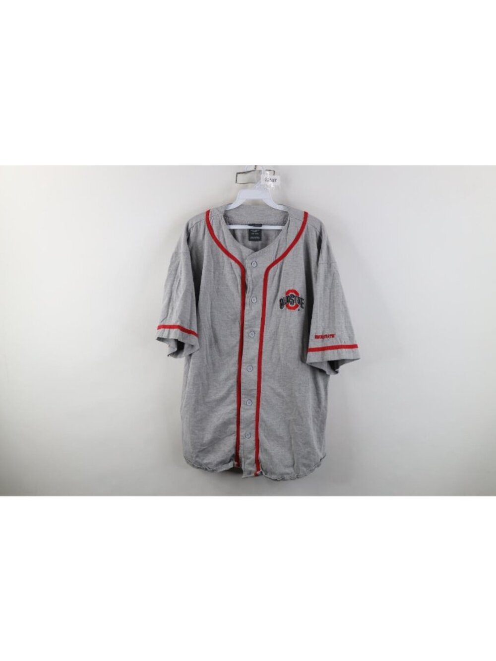 Vtg 90s Mens Large Spell Out Ohio State University Baseball Jersey Shirt Gray